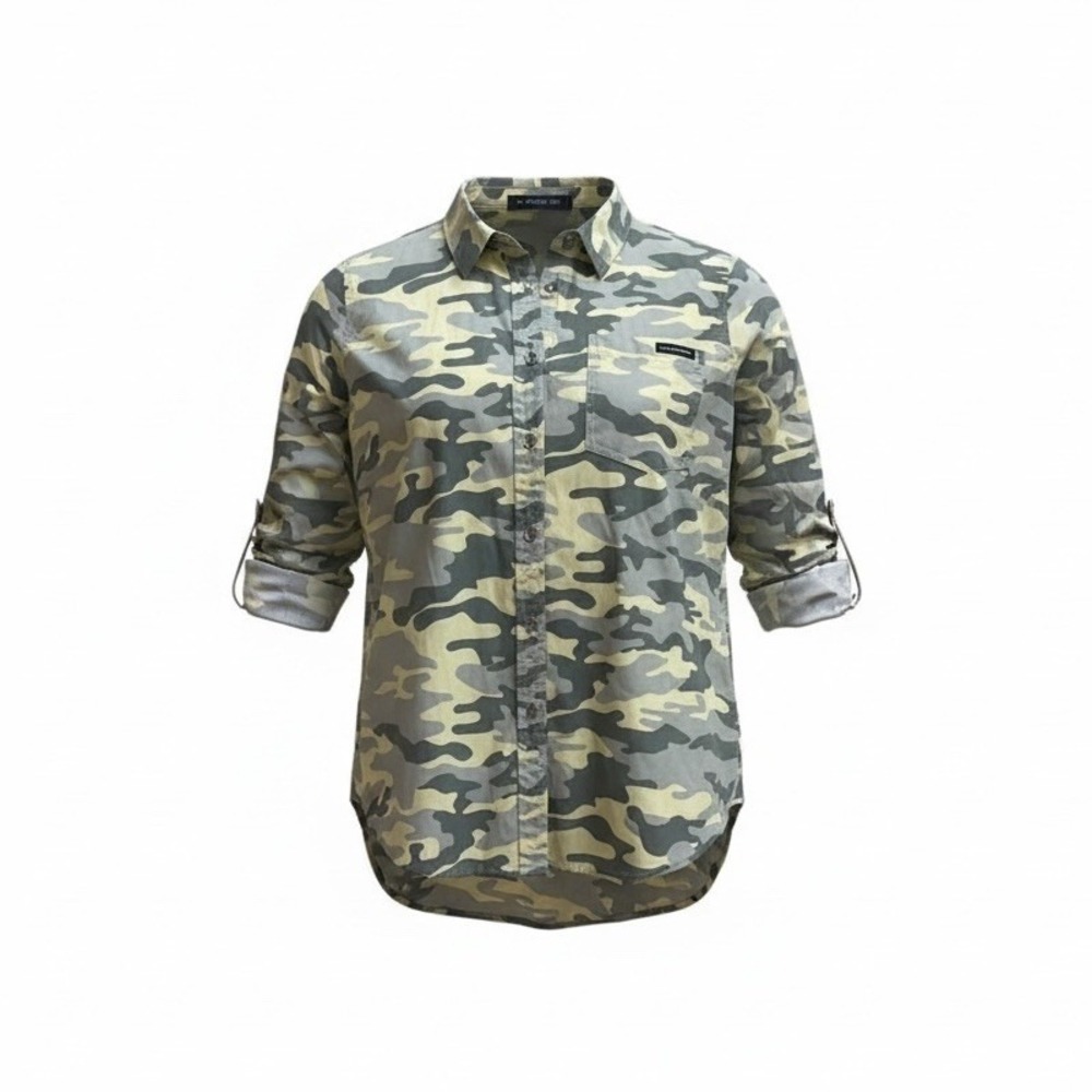 Calvin Klein Lyocell Button Up Shirt Size XS Yellow Camo Print Long Sleeve New
